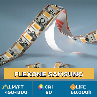 FlexOne Samsung LED Strips, can be cut at each LED, light output up to 1300 lm / ft