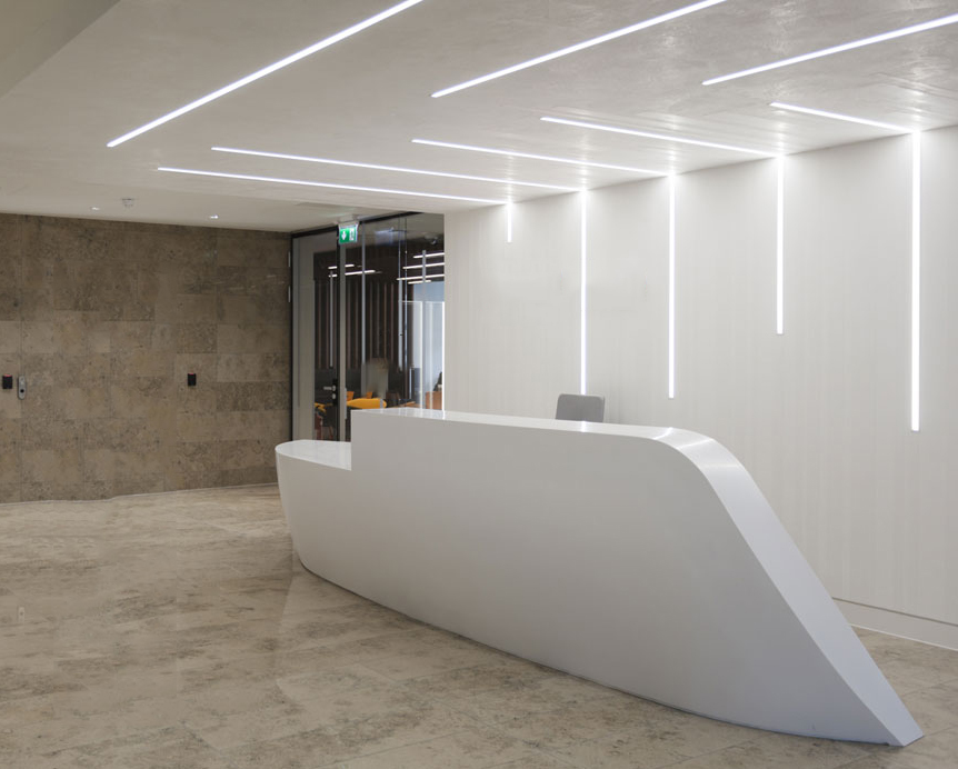 Lines of light are a popular trend in lighting design, usually made with an LED strip inside an aluminum profile that has a translucent white cover.