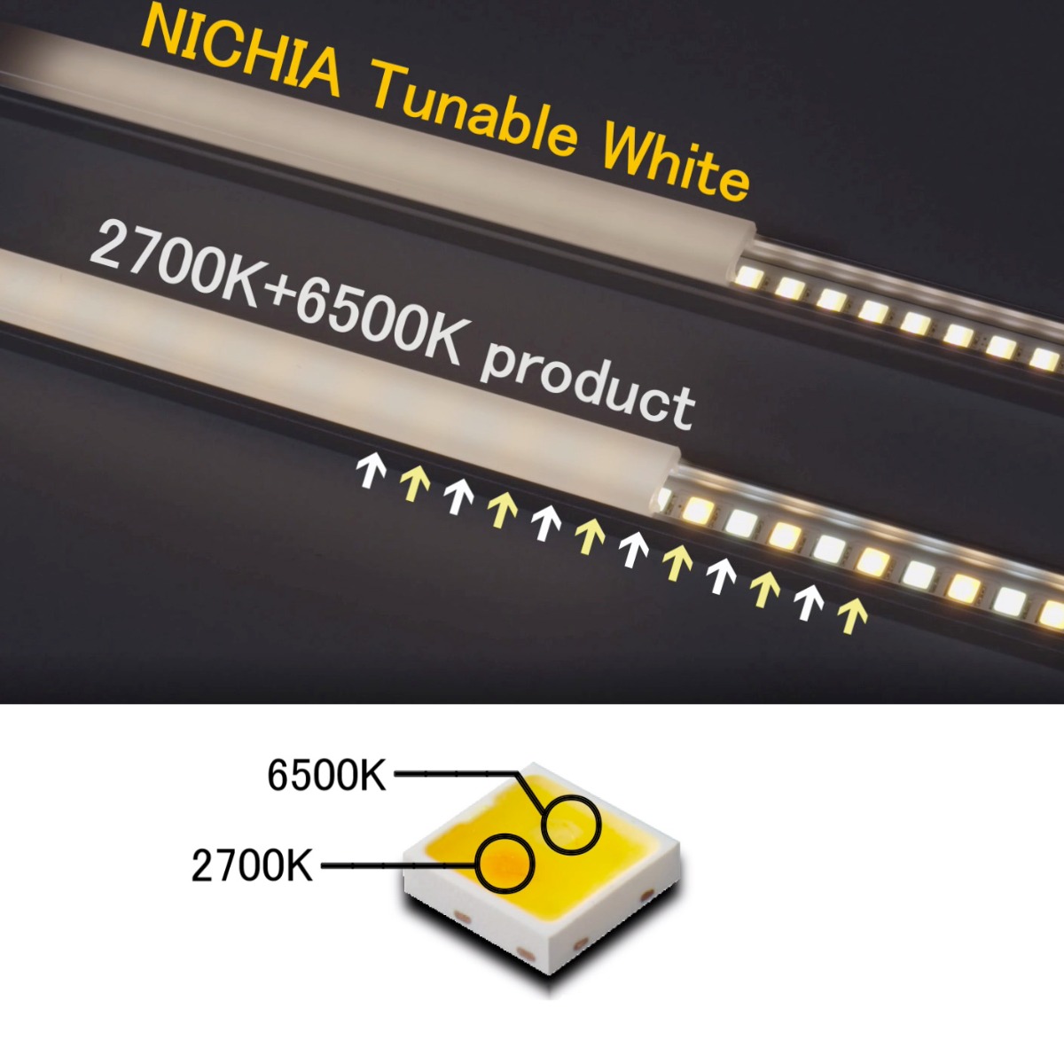 LumiFlexTW-1080 Nichia LED Strip 2 in 1 Tunable white CRI80 2700-6500K 4450lm 24V 34 LEDs/ft 5m/16ft reel (270lm/ft and 2.32W/ft) 